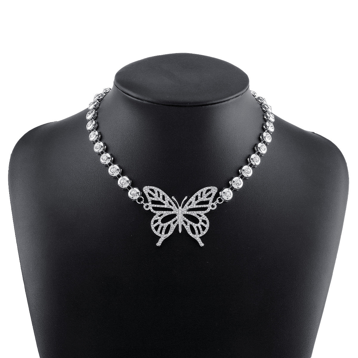 Wholesale Geometric Rhinestone Alloy Butterfly Necklace